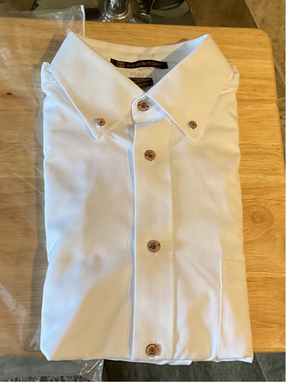 Harriton Mens Button Long Sleeve White Shirt “PCYC” Flag Logo Size M NWTs